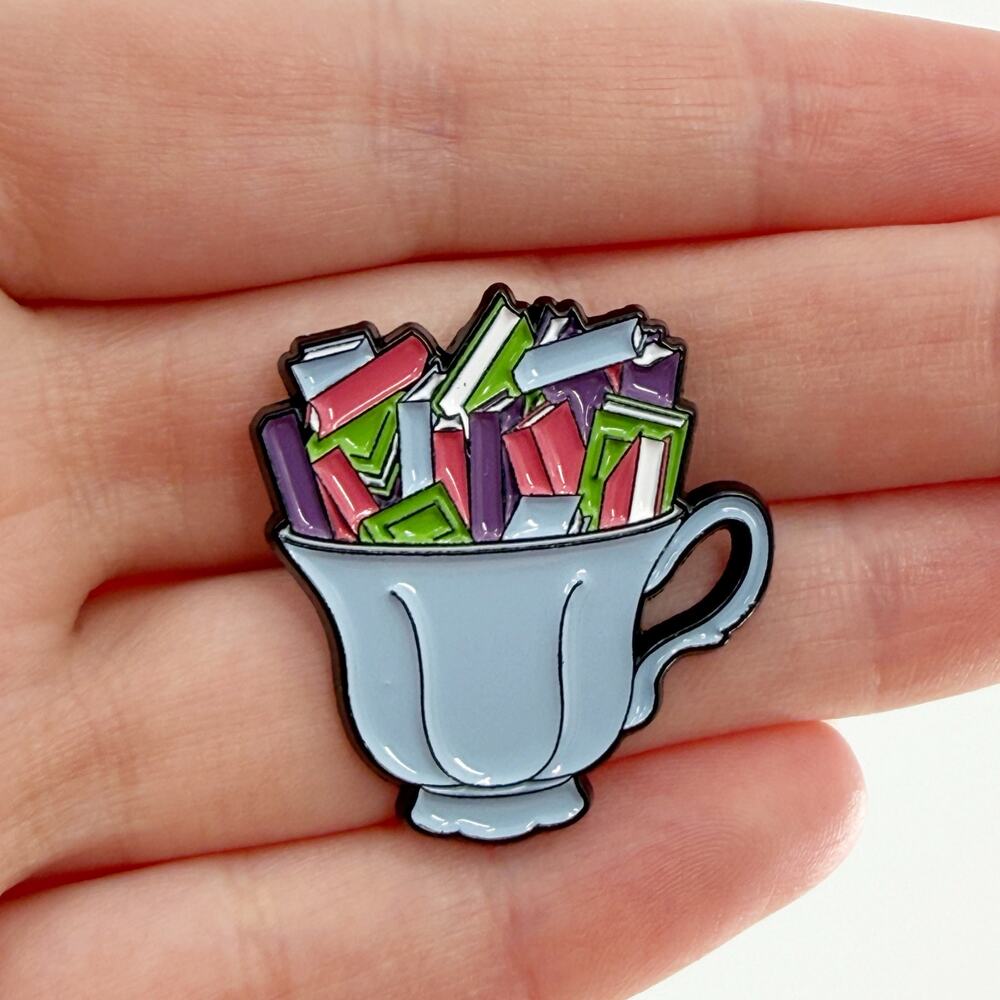 Teacup Filled With Books Soft Enamel Pin